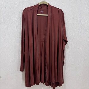 LOGO Layers Lori Goldstein Plus Size Brown Rayon Long Sleeve Open Front Cardigan